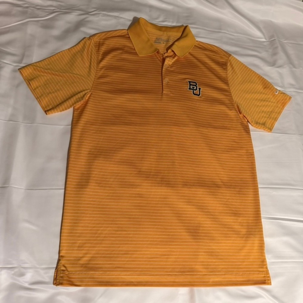 Nike Golf Polo Shirt Mens M Gold Striped Baylor Bears Dri-FIT Short Sleeve